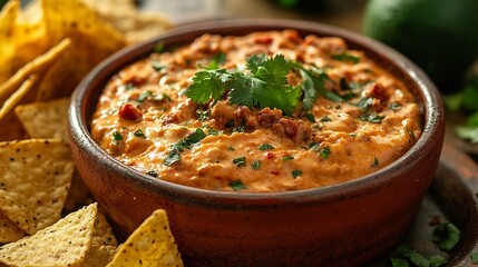 Homemade Mexican Chorizo Queso Oaxaca Dip with Tortilla Chips : Generative AI