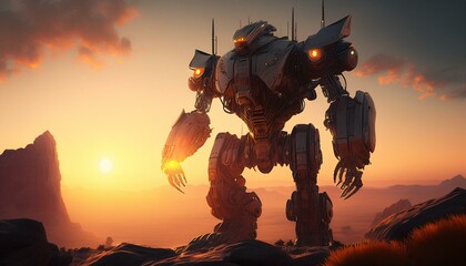 3d rendered war robot game concept 