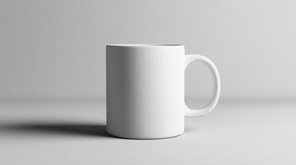 Pusty kubek ceramiczny w klasycznym białym kolorze, przedstawiony na jednolitym tle.