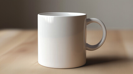Pusty kubek ceramiczny w klasycznym białym kolorze, przedstawiony na jednolitym tle.