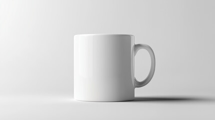 Pusty kubek ceramiczny w klasycznym białym kolorze, przedstawiony na jednolitym tle.