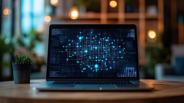 14. Open laptop displaying a digital business plan, modern approach to strategic planning.