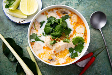 Traditional chicken soup with coconut milk