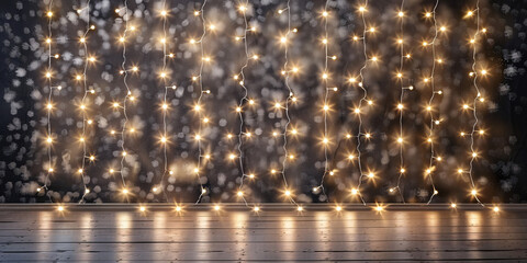 wall with white led lights garland