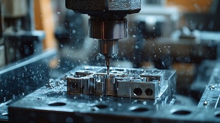 The CNC milling machine rough cutting the injection mold parts by indexable tools The mold and die manufacturing process by machining center with the solid endmill tools : Generative AI