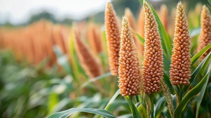 Fototapeta premium foxtail millet crops in the fields in autumn : Generative AI