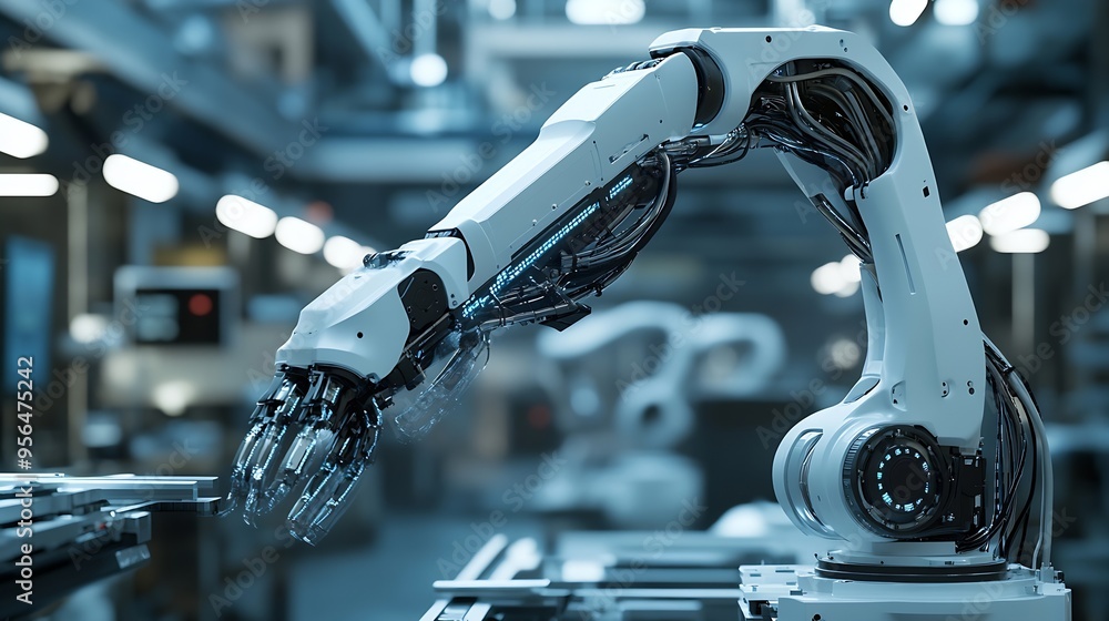 Poster MLP Advanced robot arm system for digital industry and factory robotic technology Automation manufacturing robot controlled by industry engineering using IOT software connected to inte : Generative AI