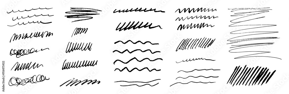 Poster grungy vector abstract black scribbles. vector hand-drawn playful rough textured highlight lines and