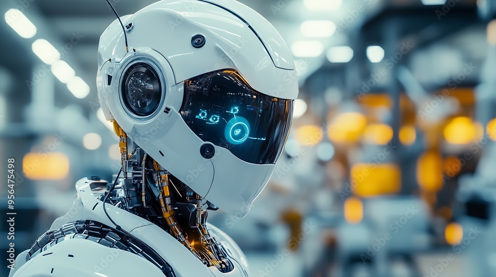 Leinwandbilder xai mechanized industry robot and human worker working together in future factory concept of artific