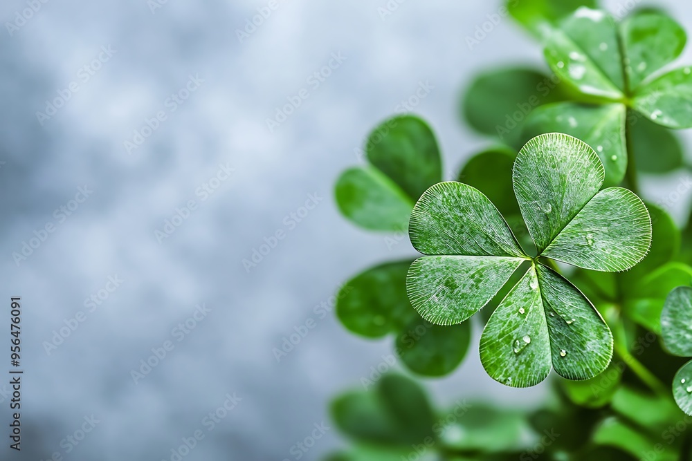 Wall mural four leaf clover with drops