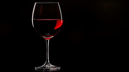 Glass of red wine on a black background.