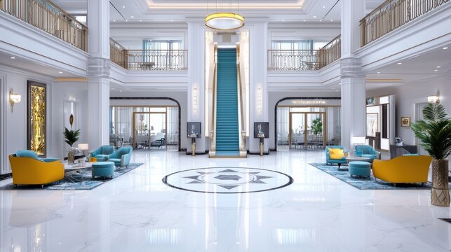 Luxurious Art Deco Hotel Lobby: Vintage Elevator & Roaring 20s Design Elegance
