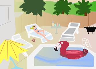 Flamingo float in a swimming pool