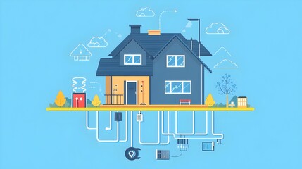 Detailed infographic showing the installation of electrical and plumbing systems within a residential home or house  The diagram provides a comprehensive technical overview of the layout components