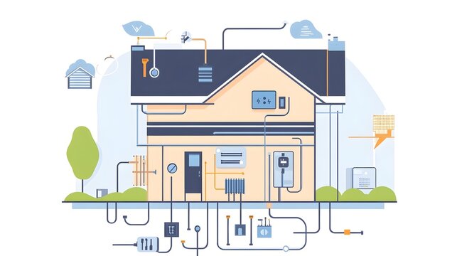 Comprehensive Infographic Diagram Detailing the Installation of Electrical Wiring and Plumbing Fixtures for Home Building and Renovation Projects