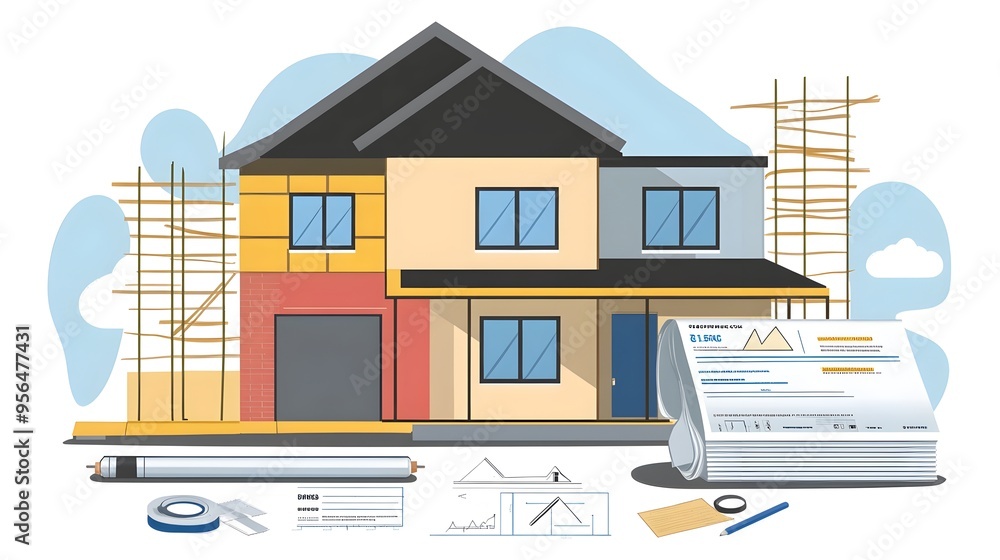 Poster detailed infographic visualizing the step by step final inspection and completion process of buildin