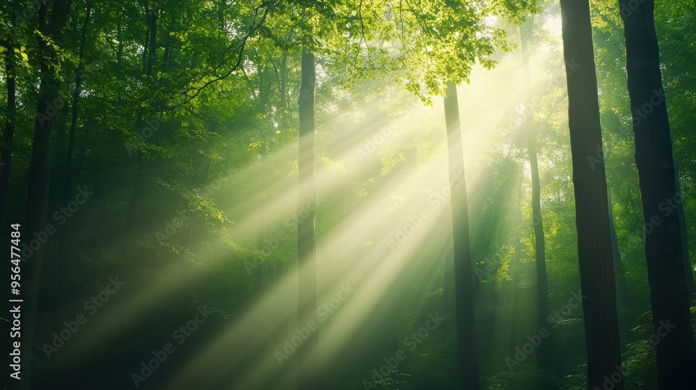 Poster a hyper-lapse of a dense forest with sunlight filtering through the trees, as shadows shift and leav