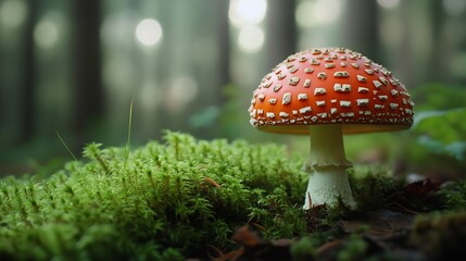 fly agaric on mosscovered forest floor : Generative AI