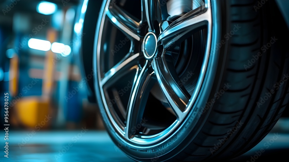 Aufkleber macro photography showcasing the close up details of a tire s balancing weights and rim highlighting