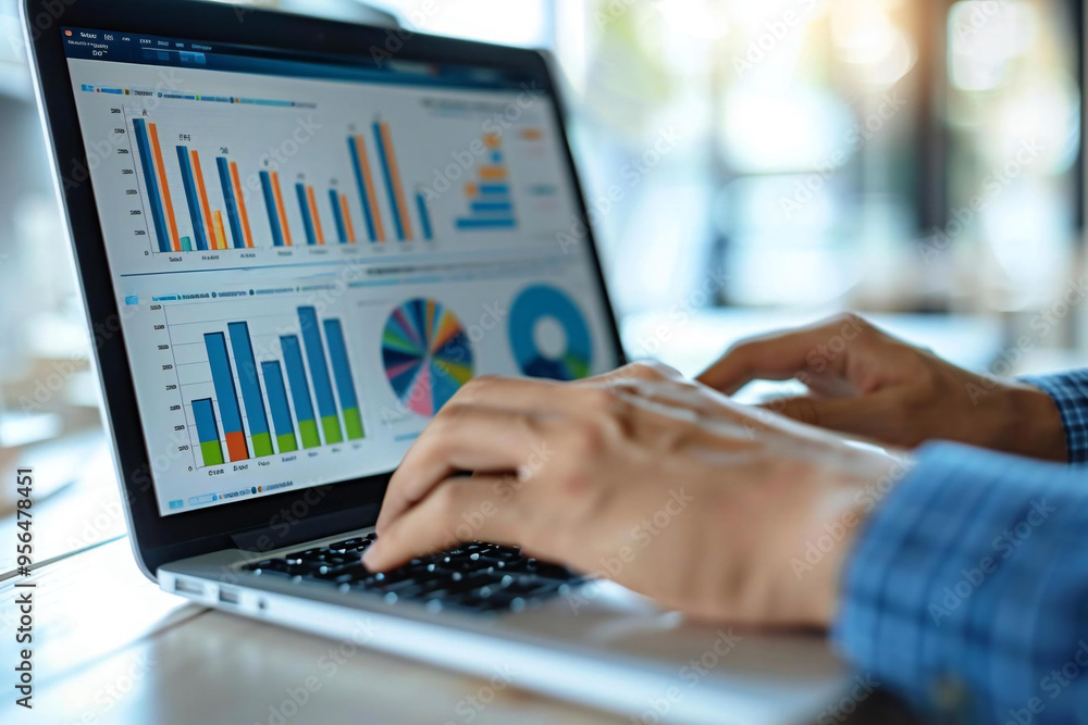 Poster business data dashboard analytics for kpis on laptop computer