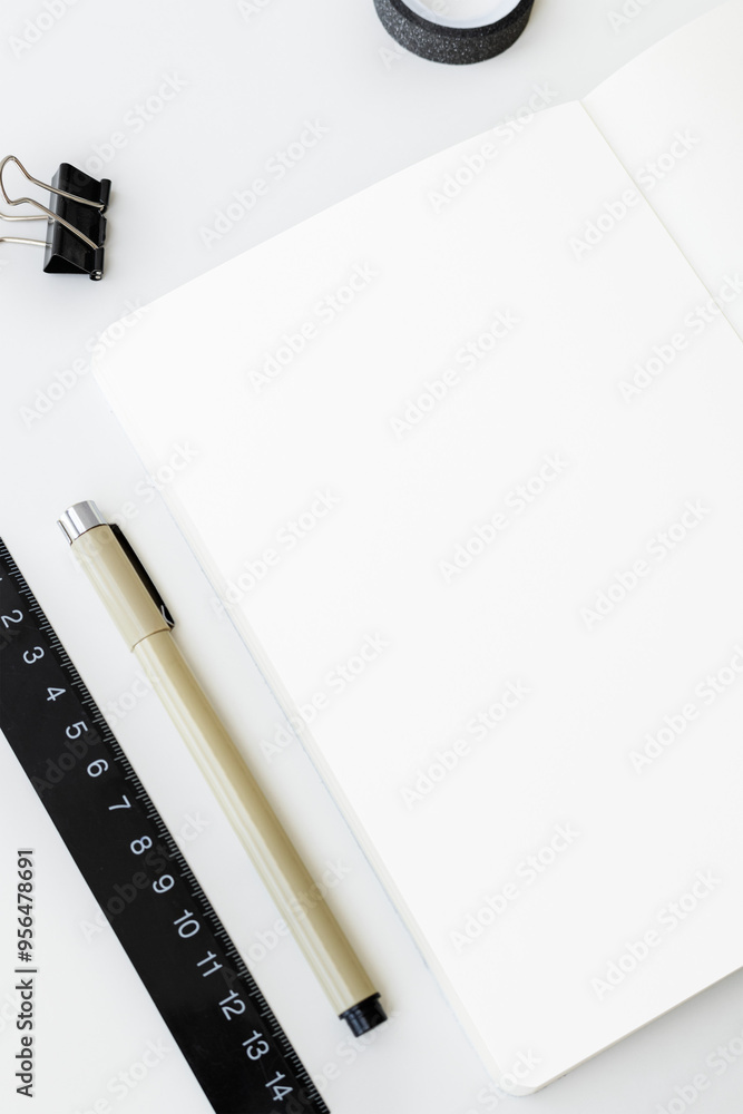 Poster blank notebook page with stationary design element