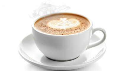 Fototapeta premium A steaming cup of cappuccino with latte art.
