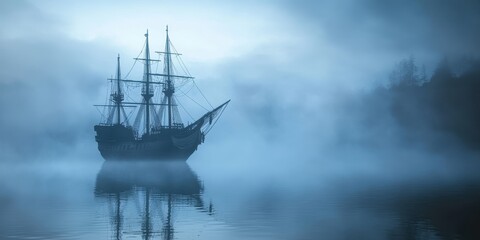 Fototapeta premium A ghost ship drifting in the fog 