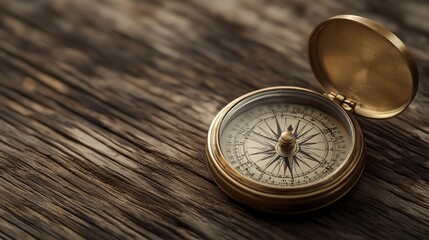 Vintage compass on a weathered wooden surface.