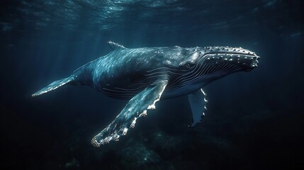 Fototapeta premium Humpback whale in its full glory around the Pacific Ocean : Generative AI