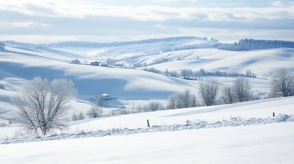 Snow-Covered Rolling Hills in the Country: Scenic Winter Landscape Featuring Snow-Covered Rolling Hills