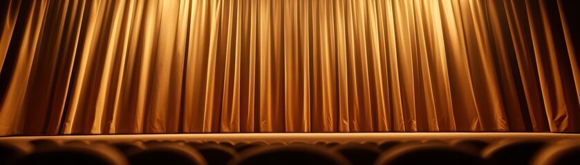 Soft, diffuse lighting across a curtain, warm tones, classic theater atmosphere, inviting and cozy