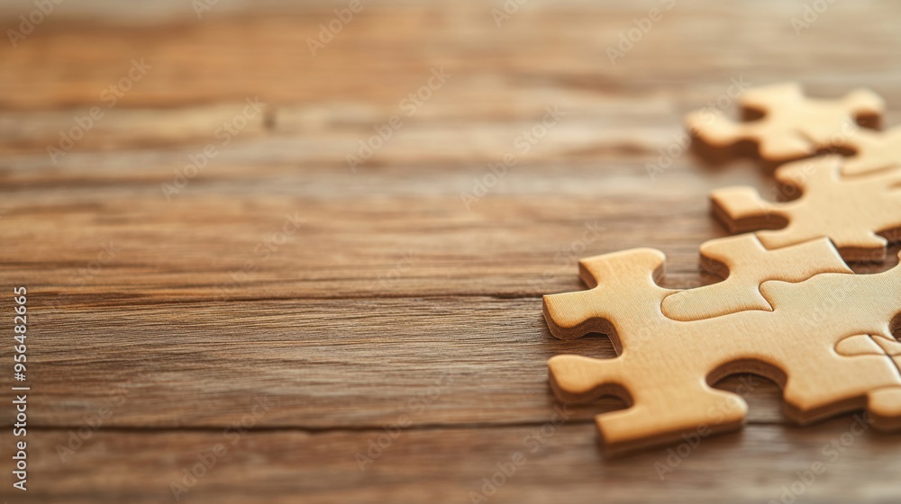 Aufkleber a puzzle with a few missing pieces, placed on a wooden table, representing problem-solving and chall
