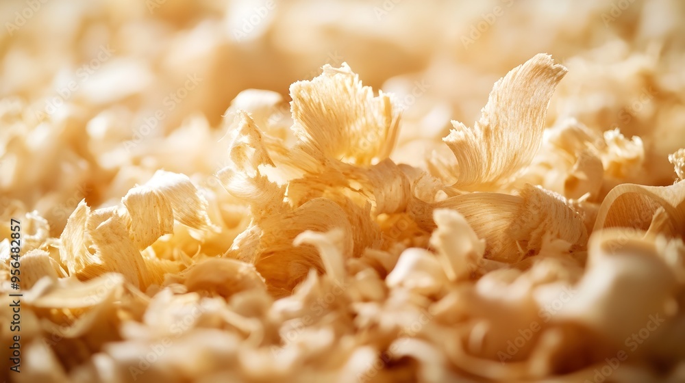 Aufkleber macro photography of smooth curling wood shavings revealing the fine details and craftsmanship of a 
