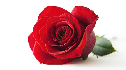 Single red rose isolated on white background.