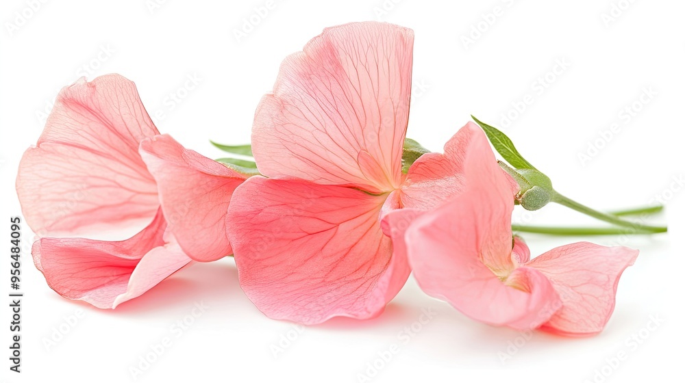 Wall mural pink sweet pea flowers isolated on a white background.