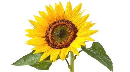 Fototapeta premium A single sunflower with yellow petals and a brown center.