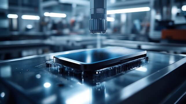 robotic screen protector film or glass cover in manufacture phone factory : Generative AI