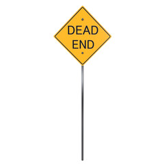 3D rendering of a yellow dead end street sign on a transparent background