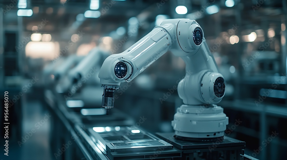 Poster xai smart industry robot arms for digital factory production technology showing automation manufactu