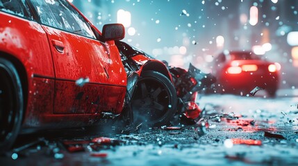 Road accident featuring a close-up of a car crash with another vehicle