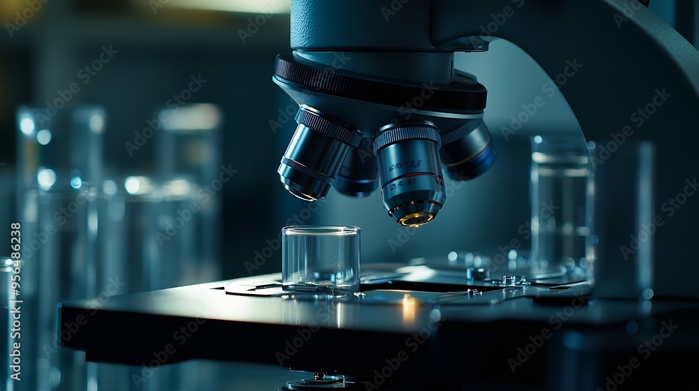 Aufkleber panoramic web banner of microscope in medical research lab for science laboratorystudy for making va