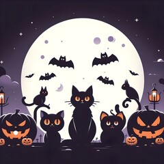 Halloween cat, spooky,empty space for text,minimalist,colored,logo.	