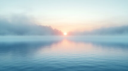 Obraz premium Blurry sunrise in morning mist over still lake : Generative AI