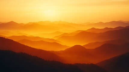 Obraz premium Silhouettes of mountain layer during golden hour : Generative AI