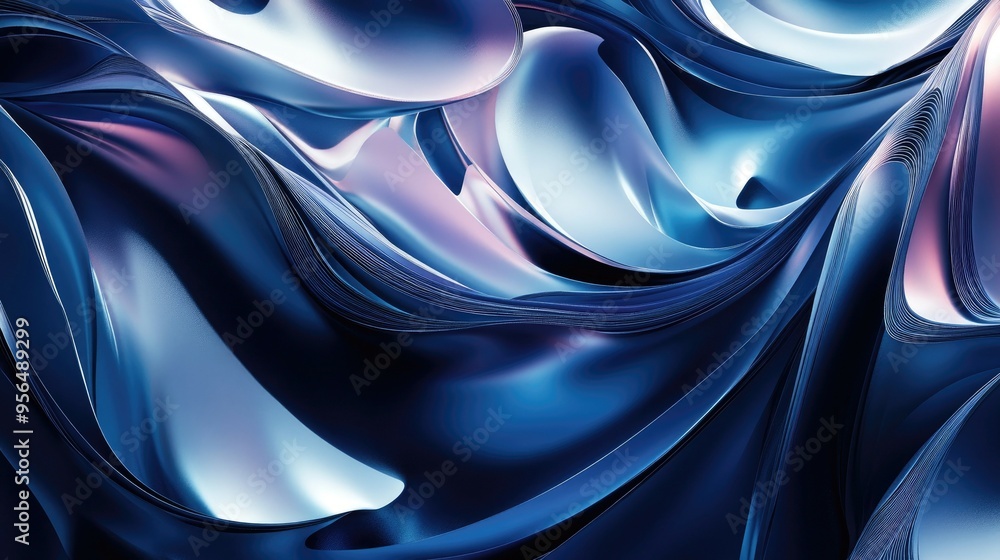 Poster abstract blue and purple gradient background with flowing lines and curves.