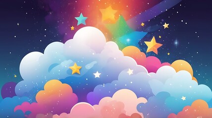 dazzling stars and fluffy clouds set against a colorful sky