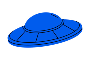 Hand drawn cute cartoon illustration of UFO. Flat vector cosmos alien space ship doodle style. Futuristic flying saucer. Unidentified flying object. System error 404 icon. Not found mistake. Isolated.