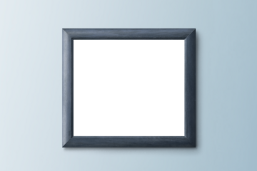 Bluish gray picture frame mockup hanging on a blue wall