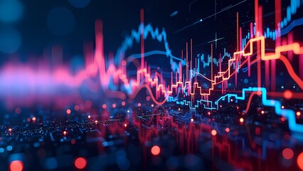 Dynamic Neon Lines Illustrating Financial Market Trends