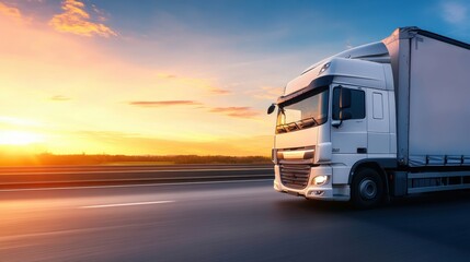 a truck on a highway, captured from a low angle, representing the power and scale of transportation